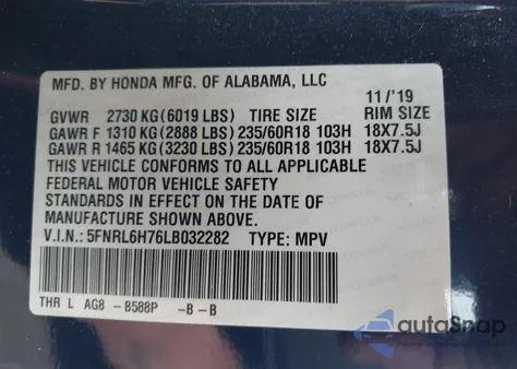 2020 Honda Odyssey Ex-L/Ex-L W/Navi Res z USA, uszkodzony, nr VIN 5FNRL6H76LB032282